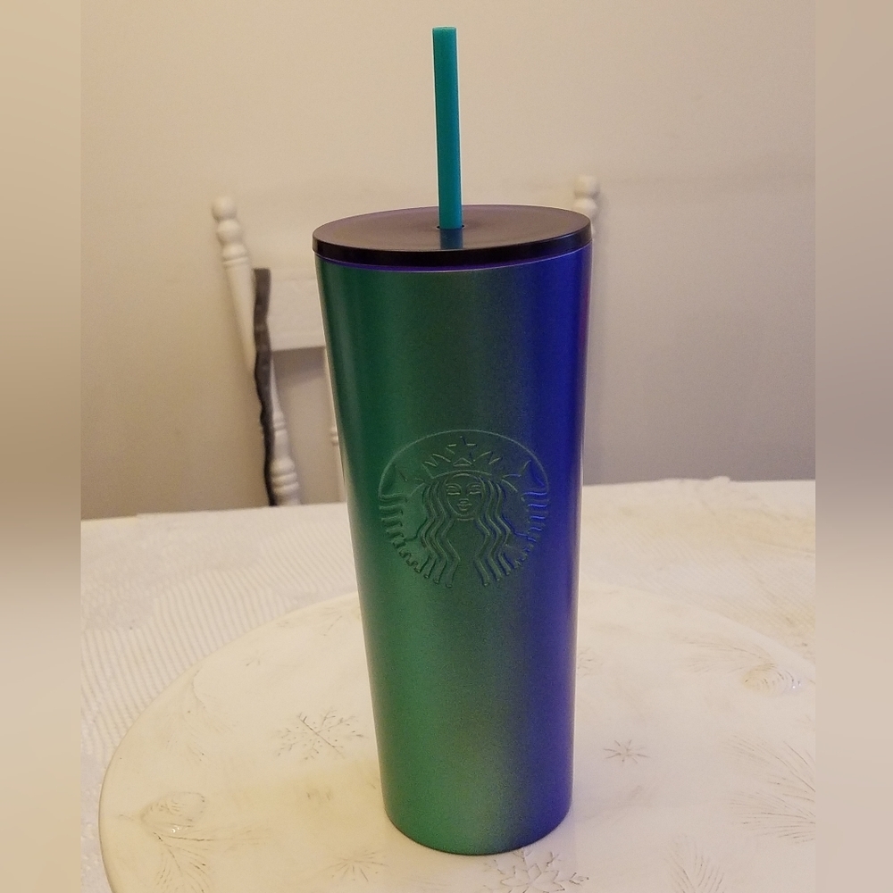 Starbucks Venti Blue Green Mermaid Stainless Tumbler Cup Straw 24 oz